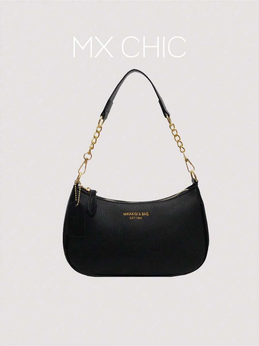 Bolso de hombro de piel de PU de unicolor para mujer, bolso cruzado multifuncional, adecuado para ir al trabajo, con correa ajustable - Negro - Ver 1