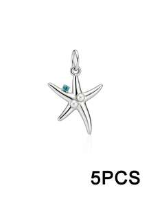 5pcs DIY Beaded Bracelet Accessories Ocean Vacation Style Rhinestone Pendant Starfish/Jellyfish/Moon Star/Bow/Rabbit Charms Jewelry For Women - Multicolor - View 21