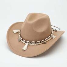 1 pieza Sombrero de vaquero occidental de fieltro de lana, sombrero de jazz con corona texturizada de moda, fedora - Multicolor - Ver 6