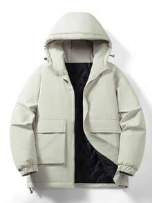 Men's Winter Hooded Jacket, Thickened Plus Size Padded Coat, Cold-Proof Outerwear, Suitable For Daily Casual, Commuting And Outdoor - Khaki - View 2