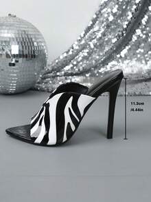 Spring Summer Fashion High Heel Pointed Toe Easy Wear Sandals - Black and White - View 3