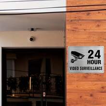 D Flat Wooden 24-Hour Video Surveillance Plastic Sign - 8X5 Inches, UV And Scratch Resistant, Durable Wall-Mounted Warning Sign, Suitable For Home, Office, Warehouse, Parking Lot, Retail Store Security Monitoring - Silver - View 5