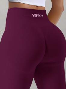 Yefecy 女款無縫防震收臀緊身褲，中腰收腹提臀健身瑜伽運動褲 - 紫色 - 查看 4