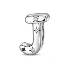 1pc S925 Sterling Silver 26 English Alphabet Bead, Original Rhinestone Star 3D Design, Versatile Spacer Bead Accessory, Compatible With Bracelets And Necklaces, Customizable Initial, Showcases Personalized Style, Meets Handmade Crafting And Daily Wear Needs - Silver - View 22