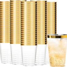 20pcs Gold Cups, 6.76oz Clear Cups With Gold Rim, Gold Beer Cups, Party Cups, Premium Gold Rimmed Cups, Perfect For Weddings And Parties, Washable And Reusable - Gold - View 1