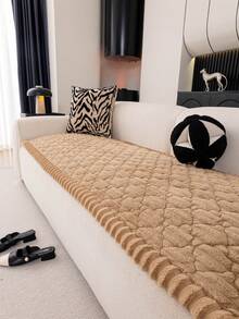 One-Piece Solid Color Chenille Sofa Cushion, Modern Minimalist Style, Thickened Quilted Design, Brushed Plush Silicone Backing For Non-Slip Sofa Cover, Straight-Line Sofa Cover, Comfortable And Soft, Suitable For All Seasons, Not Easy To Fade Or Deform, Cat-Proof And Pet-Friendly, Provides All-Around Protection For Your Sofa, Wear-Resistant And Durable, Warm In Autumn And Winter, Suitable For Living Room And Bedroom Sofa Covers. - Khaki - View 4