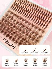 Rikuaild 120pcs Bulu Mata Gugus Berduri Cokelat Alami Lembut dan Mengembang, Bulu Mata Individual, Ekstensi Bulu Mata DIY, Pita Lembut, Bulu Mata Palsu yang Dapat Digunakan Kembali untuk Mata Cokelat - D - View 4