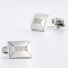 Smooth Rhinestone Inlaid Electroplated Silver Cufflinks, Men's French Shirt Cufflinks - Silver - View 13