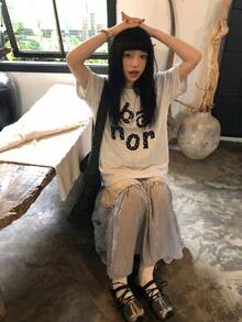 Korean Style Minimalist Bonor Polka Dot Letter Print Short Sleeve T-Shirt Women White Loose Round Neck Ins Top Japanese Salt Style Summer Slimming Versatile Casual Basic Top - Light Gray - View 2