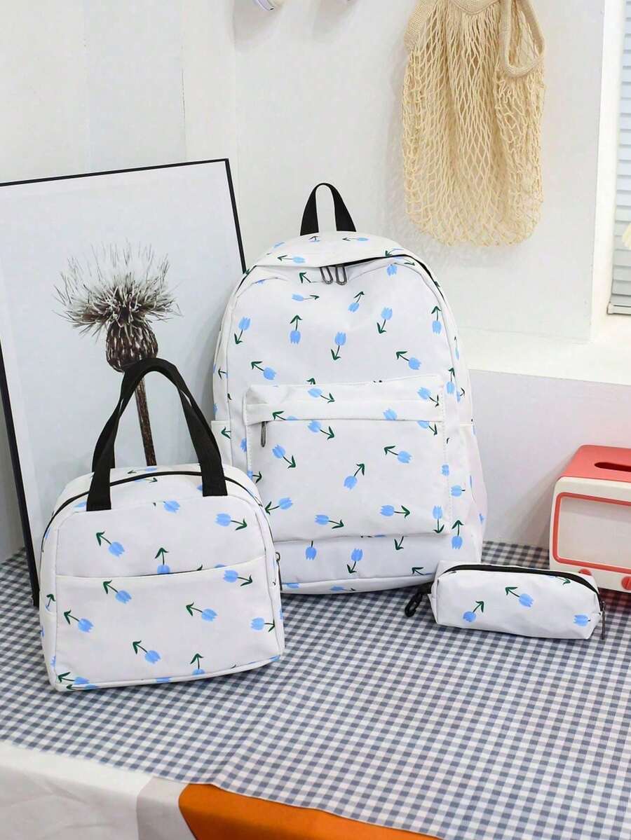 Versatile Fashionable Women's Ditsy Floral Double Backpack Set Student School Bag - Multicolor - View 1