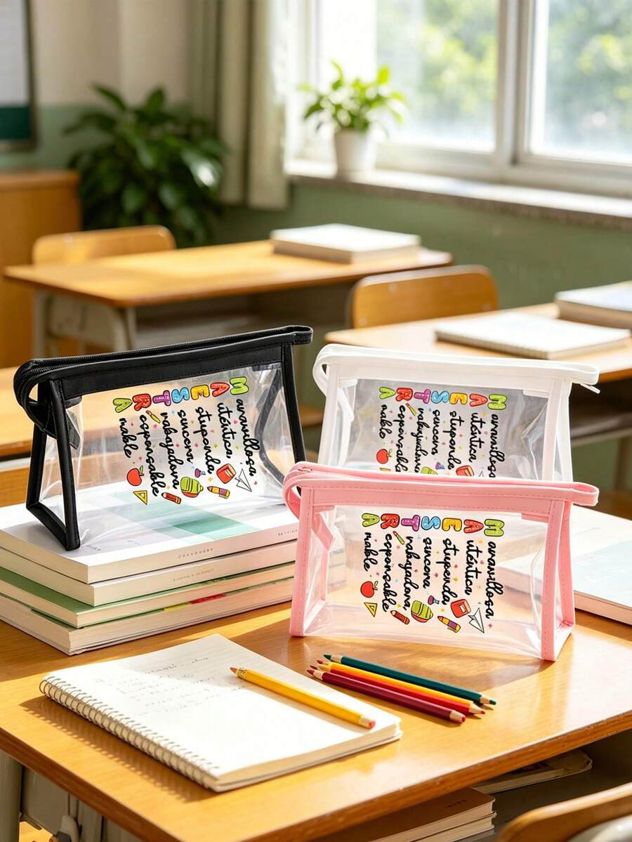 Maestra 主題夏季透明鉛筆盒,西班牙教師節禮物化妝包,Maestra 字母圖案化妝包,防水拉鍊鉛筆袋,給她的禮物,返校必備透明鉛筆盒,可愛鉛筆盒,學校用品,鉛筆袋,背包,文具教師節禮物袋,給老師的禮物,老師便攜式旅行盥洗包,返校季和教師節可愛老師禮物 - 彩色 - 查看 1