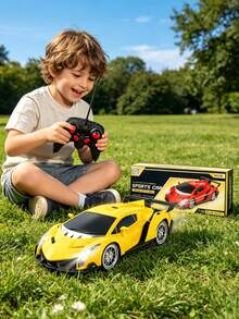 1pc 1:16 Scale Remote Control Car, Yellow RC Car With Lights And Controller, 360° Flexible Turning, 2.4GHz, Supports Multiple Cars Running Simultaneously Without Interference, Can Control Car Forward, Backward, Left, Right Movement, Cool LED Lights, Durable ABS Plastic Material - Multicolor - View 2