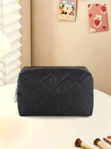 1 Stück einfarbige gesteppte Diamantmuster Damen Make-up Tasche, weicher hautfreundlicher Stoff mit gestepptem Diamantdesign, einfach und elegant; große Kapazität Reise Make-up Tasche, perfektes Geschenk für Mädchen, multifunktionale Beauty-Tool Aufbewahrungstasche. - Verschiedenfarbig - Übersicht 11