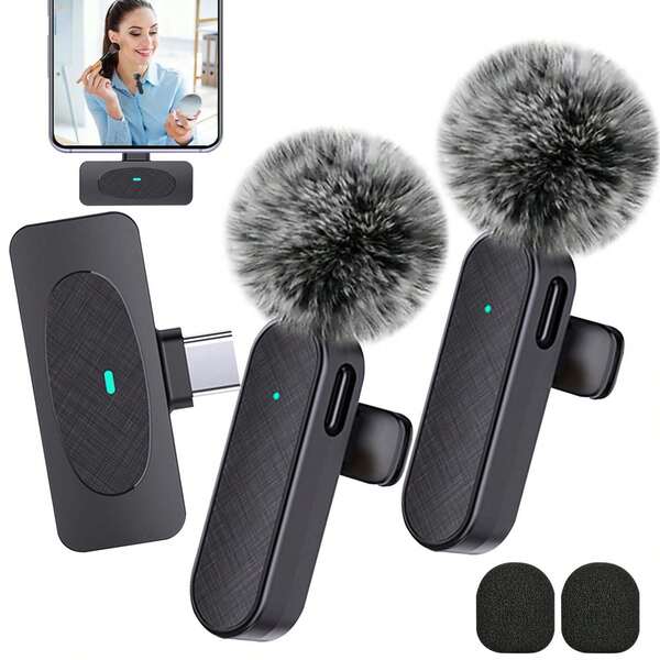 Wireless Clip-On Microphone, Wireless Clip-On Microphone Compatible With Android System (With Noise Reduction Function), Portable And Easy To Use, Can Be Freely Inserted, Plug And Play, Battery Capacity 40mAh