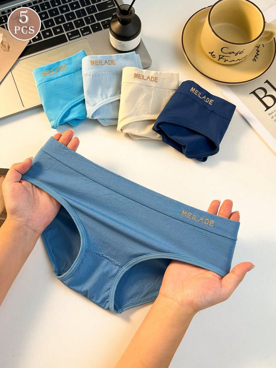 5件組女款無縫中腰內褲,水晶藍漸層,高彈力舒適女用內褲 - 彩色 - 查看 1