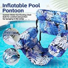 1pc Inflatable Water Floating Lounge Chair With Headrest & Armrest, Foldable Pool Inflatable Recliner Chair,Tropical Print Swimming Floating Bed For Beach Pool Party Vacation,Blue&Green&Red - Leaf - View 8