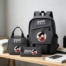 Miniso Ensemble de sac à dos gris Dragon Ball Kid Goku avec imprimé anime, 3 pièces Sac d'école avec sac à lunch & trousse à crayons, sac à dos de voyage léger pour garçons et filles - Gris - Voir 6