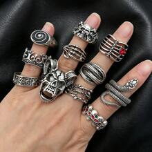 10pcs/Set Unisex Vintage Punk Gothic Mixed Skull & Butterfly Ring Set, Personalized Hip-Hop Style Party Gift Daily Jewelry Accessories, Random Styles - 10 Random Punk Rings - View 6