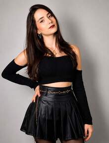 Women's Pleated Leather Skirt, Schoolgirl Style, Round Skirt, For June Festivals - 黑色 - 查看 2