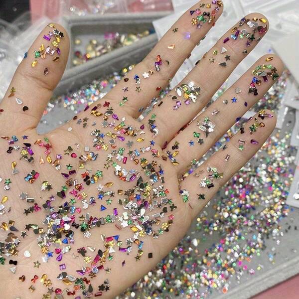 100/500/600/1000pcs 2-3mm Ultra Bright Mini Resin Flat Back Rhinestones Asymmetrical Shape DIY Nail Art Decorations Rhinestone Nail Accessories Nail Supplies