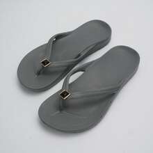 Chanclas unisex con soporte de arco, sandalias de playa de unicolor, chanclas neutras para vacaciones para playa y hogar, primavera verano otoño - Flor de zapato de diamante gris y negro - Ver 18