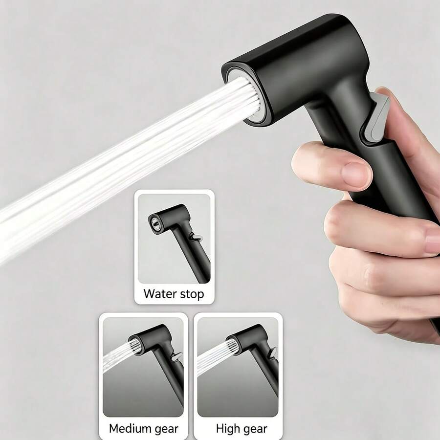 Portable High-Pressure Shower Head, One-Handed Operation Handheld Sprayer, Durable Black Coating, Suitable For Personal Hygiene And Cleaning, Without Hose And Bracket - Spray Gun - View 1