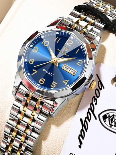 1 Buah Jam Tangan Wanita Elegan Stainless Steel dengan Tampilan Tanggal dan Hari, Tahan Air, dan Bercahaya, Jam Tangan Wanita Modis untuk Sehari-hari & Acara Kerja, Hadiah untuk Wanita