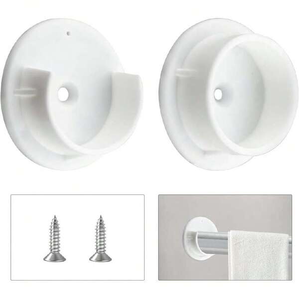 Plastic Closet Pole Socket,1-3/8'' Closet Rod Holders,White U-Shaped Open Type Socket Bracket,Shower Curtain Rod Pole End Supports Sockets Flange,1 Set,45680944
