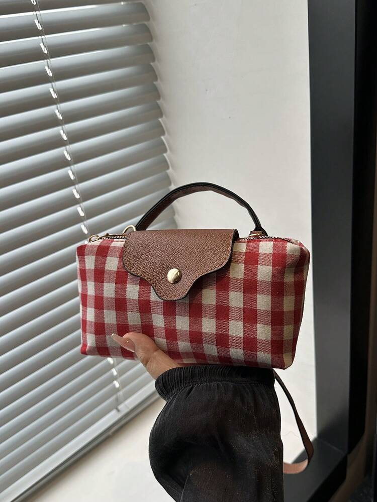1pc Mini Fashion Handbag Small Square Bag, Versatile Women's Shoulder Bag Crossbody Bag, Plaid Mini Wallet, Can Hold Phone, Coins, Lipstick, Daily Use, Commuting. - Red and White - View 8