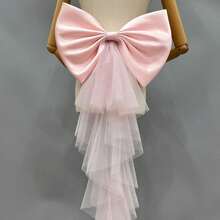 1pc White Satin Oversized Bow Backpiece Accessory, Asymmetrical Mesh Ribbon Waist Decor,Summer,Beach,Wedding - Multicolor - View 18