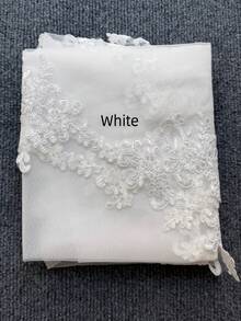 1件白色蕾丝教堂式头纱，优雅双层设计，新娘婚礼配饰 - 白色 - 查看 9