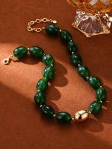 1/7 piezas Collar de cuentas ovaladas gruesas vintage, collar de cuentas de acrílico estilo bohemio teñido para mujeres, adecuado para uso diario/fiesta de playa de verano/boda/banquete/vacaciones, regalo exquisito para aniversario - cadena de cuentas ovaladas - Ver 21