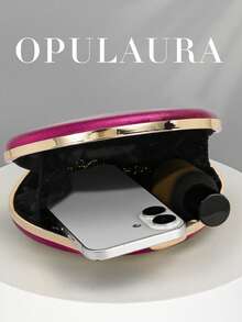 OpulAura 女款極簡貝殼造型奢華 PU 皮革晚宴手拿包，優雅迷人的晚宴包，閃亮派對手拿包，正式派對包，浪漫婚禮附鏈條手拿包 - 玫紅色 - 查看 4