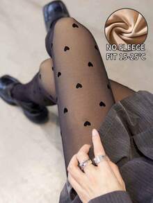 1pc 80g/220g/300g Women's Sexy Sheer Black Heart Pattern Tights, Thermal Lined High Waist Pantyhose, Daily Office Fashion, Warm Leggings (Suitable For 5-15°C) - Black - View 14