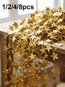 1/2/4/8pcs 4m Gold Star Tassel Hanging Decoration, Gold Star Garland Decor, Indoor/Outdoor Decoration, Garland, Stage Hanging Star, Back To School Season, Birthday Party, Proposal, Engagement, Anniversary, Bachelorette Party - Multicolor - View 1