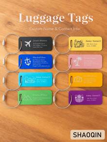 1pc Personalized Aluminum Engraved Luggage Tag, Customized Travel Bag Label, Customizable Name Phone Number Custom Text, Suitable For Suitcases, Backpacks, Handbags, School Bags, Shoulder Bags, Team Travel Labels, Multi-Purpose Aluminum Luggage Tag - Multicolor - View 1