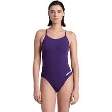 Arena Performance Women's Team Solid Lace Back Swimsuit One Piece Bathing Suit Variant 12 - Plum/White - View 1