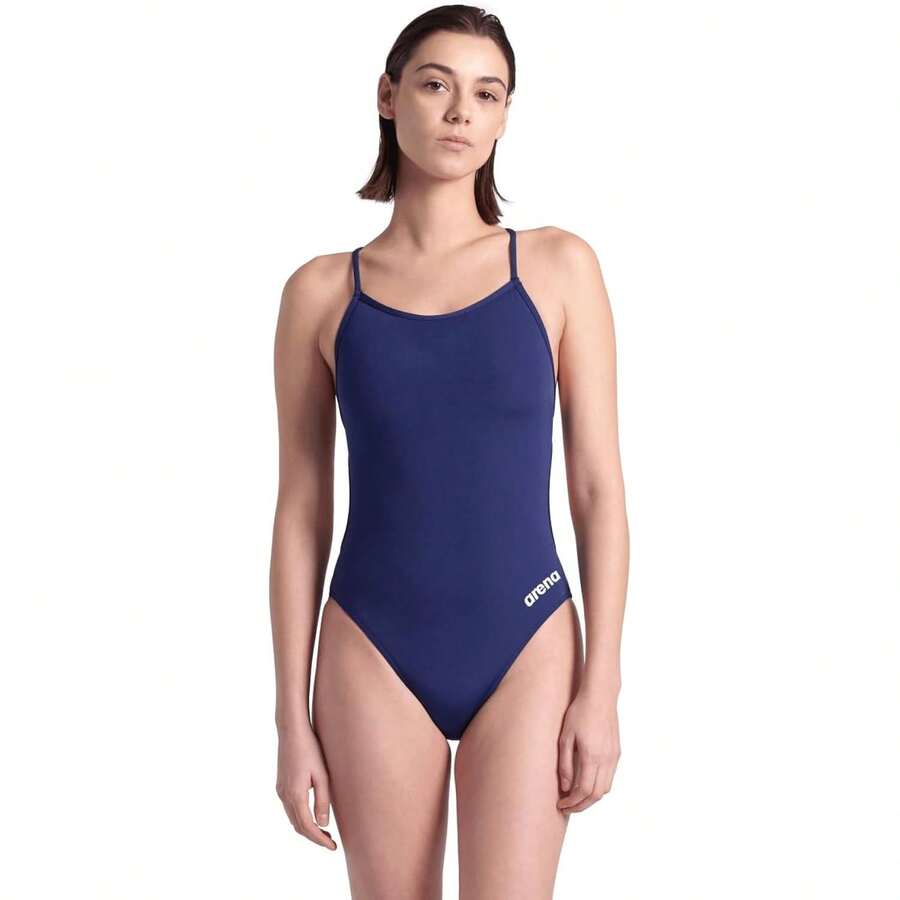 Arena Performance Women's Team Solid Lace Back Swimsuit One Piece Bathing Suit Variant 14 - Navy/White - View 1