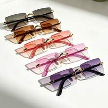 5 Pairs Rectangular Frameless Gradient Color Fashion Glasses, Minimalist Fashionable Glasses Suitable For Outdoor Travel, Parties And Gatherings - Multicolor - View 6