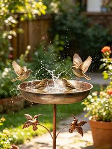 Vintage Copper & Iron Bird Bath & Feeder 2-In-1, Rust-Resistant Garden Decor With Non-Slip Stake - QS121 - View 3