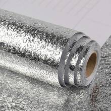 1 Roll Self-Adhesive Silver Aluminum Foil Contact Paper, Waterproof Oil-Proof Splash-Proof Kitchen Wallpaper, Suitable For Countertop, Cabinet, Drawer Decoration - Silver - View 2