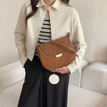Bolso Mensajero Versátil para Viajes Diarios, Nuevo Bolso de Hombro de Terciopelo y Cuero Vacuno para Otoño/Invierno, Bolso de Hombro Vintage de Moda para Mujer. - marrón - Ver 4
