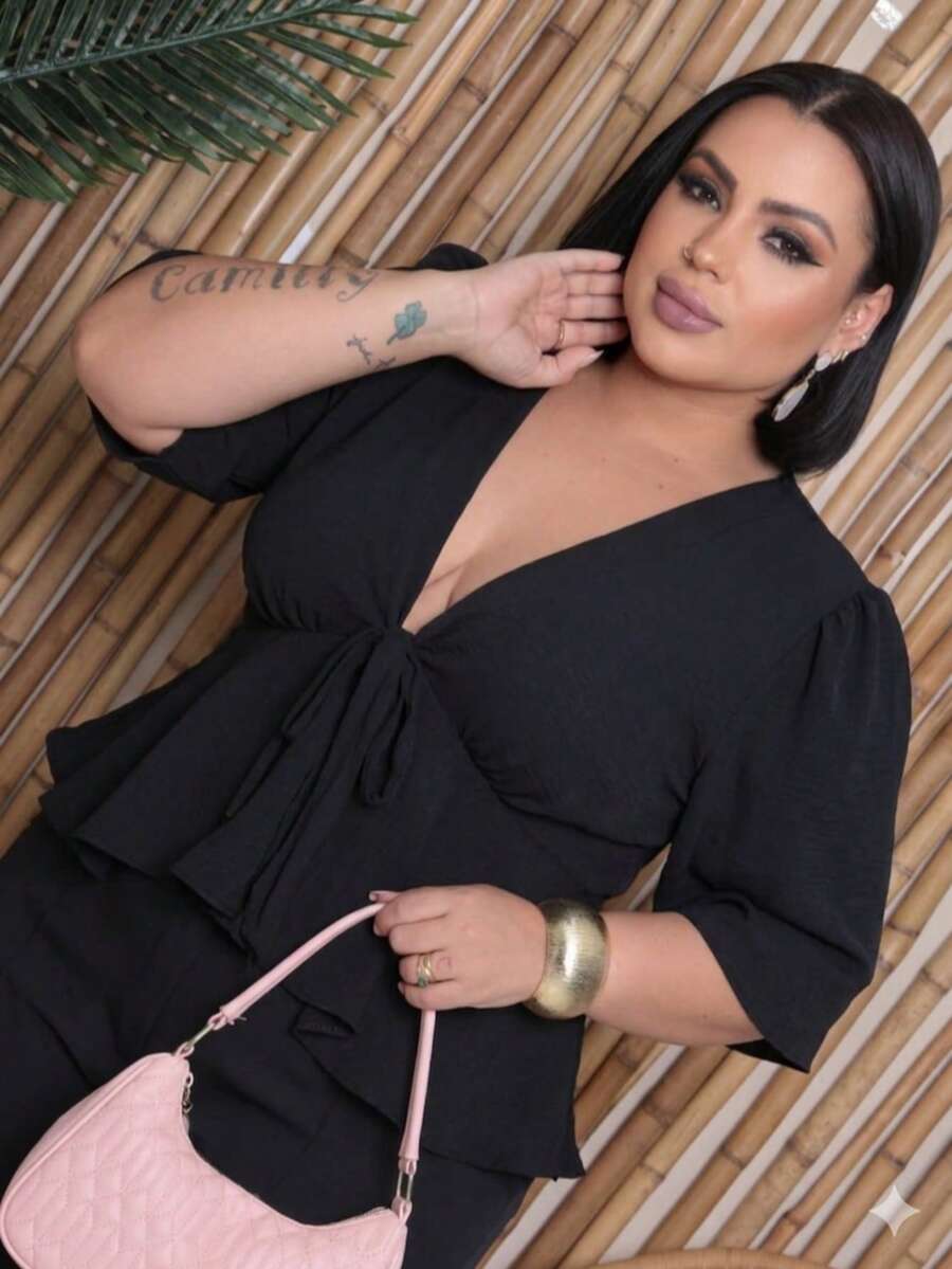 Elegant Plus Size Blouse, Lightweight Women's Summer Fashion - 所以 - 查看 1