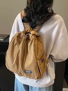 Solid Color Minimalist Large Capacity Portable Women's Bag, Versatile Style, Suitable For Daily Commute, Travel, Shopping - Khaki - View 6