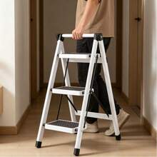 2 In 1 Foldable Step Stool – Multi-Purpose Collapsible Ladder Chair, Thicken Iron Tube Indoor Climbing Stool With Anti-Slip Pedal For Kitchen, Closet & Bathroom - As Shown - View 10