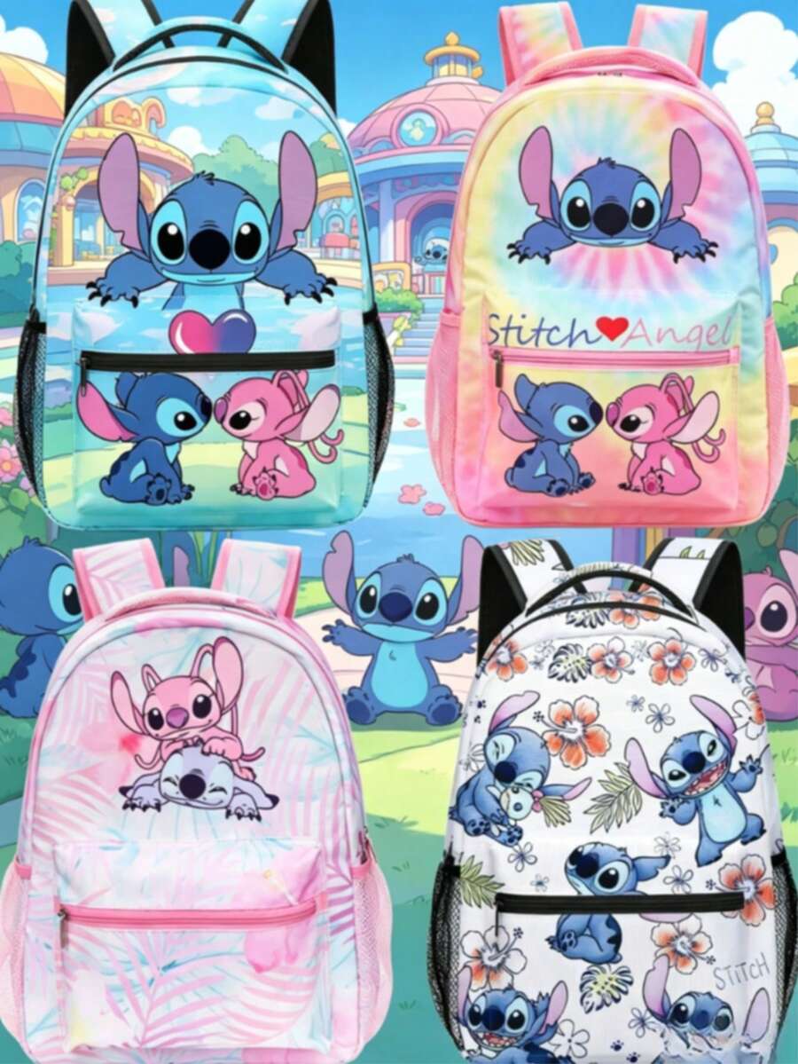 Stitch 小學書包，寬肩帶、人體工學背部支撐、大容量卡通兒童背包，時尚百搭動漫可愛卡通書包，適用旅行與收納 - 彩色 - 查看 1