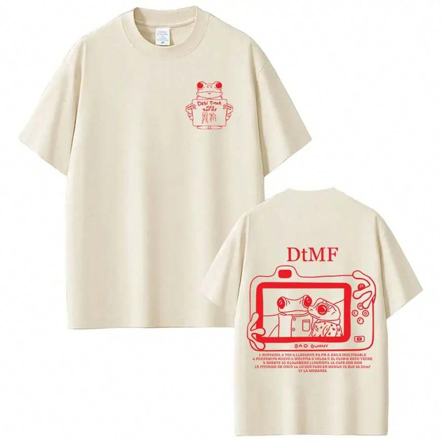 T-shirt de la tournée du rappeur Bad Bunny 2025, Debi Tirar Mas Fotos DTMF, vêtements pour hommes, été, col rond, hip-hop, musique pop, streetwear - Blanc - Voir 1