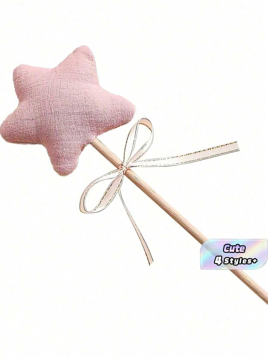 1pc Pink Fabric Star Wand With Gold Ribbon - Suitable For Birthday Party Decoration And Gifts, Multi-Functional Holiday Accessory, Party Favor, Suitable For Easter, Birthday, Wedding, Anniversary And Other Theme Party Supplies, Suitable For Role Play And Celebration - Multicolor - View 1