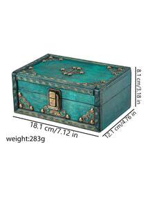 1 pieza Caja de almacenamiento de escritorio vintage de madera, joyero, accesorio, cofre del tesoro decorativo - Multicolor - Ver 10