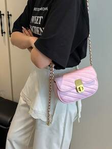 時尚素色絎縫單肩包，金屬鏈條肩帶，扣環設計，適合女性購物、約會、送禮及日常使用 - 粉色 - 查看 5
